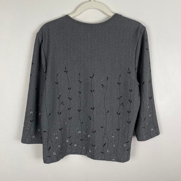 Vintage 90s Gray Floral Button Up Shirt Top Sz M Dark Fairy Grunge Romantic Goth - Picture 2 of 11